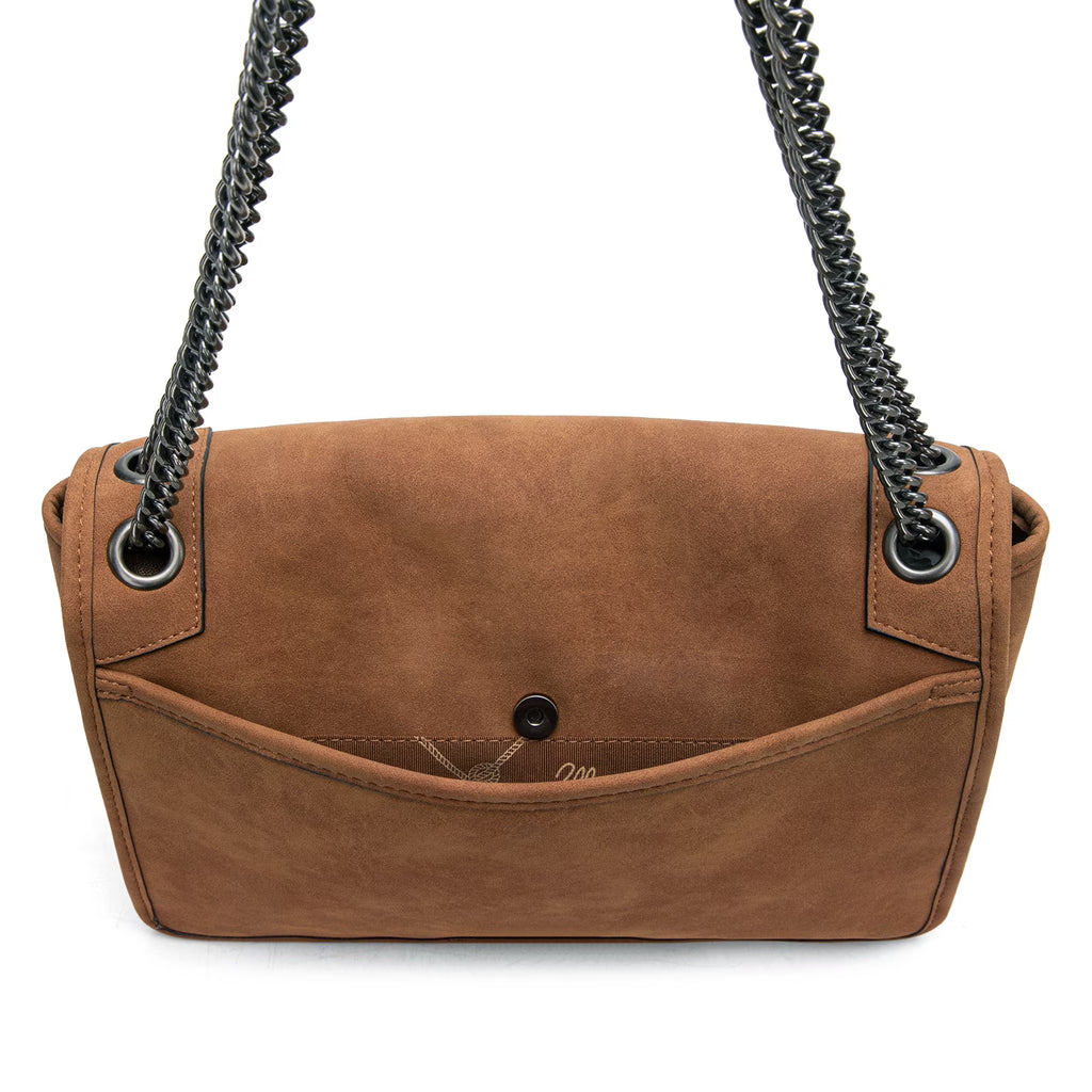Vintage Faux Suede Convertible Chain Strap Flap Chain Strap Bag