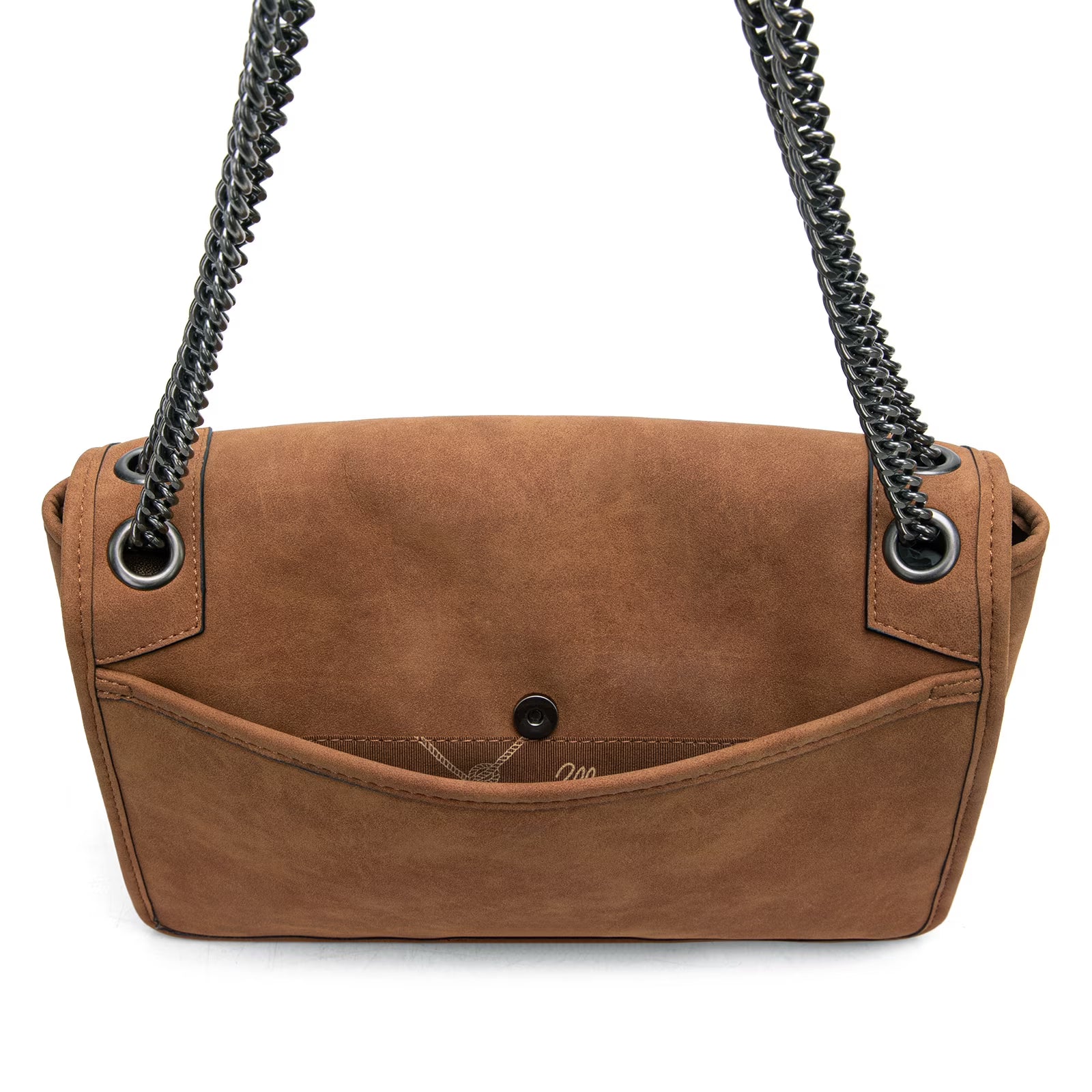 Vintage Faux Suede Convertible Chain Strap Flap Chain Strap Bag