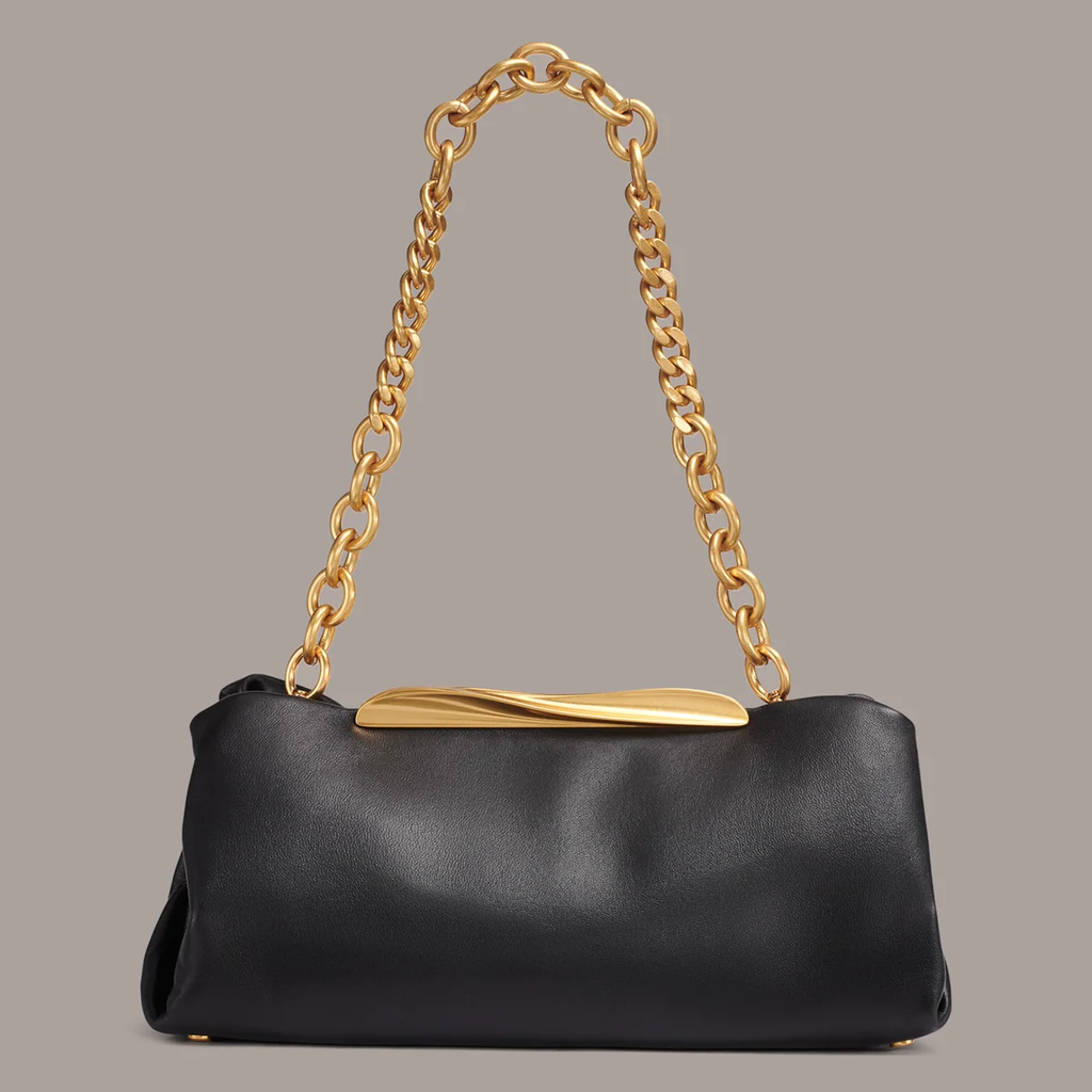 Gathered Lamb Leather Magnetic Bar Chain Strap Bag