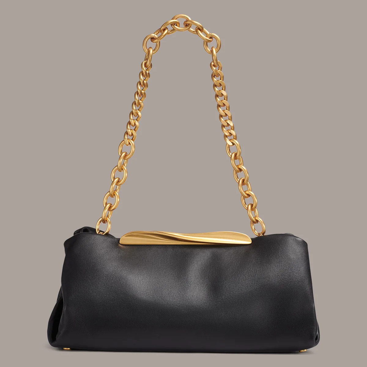 Gathered Lamb Leather Magnetic Bar Chain Strap Bag