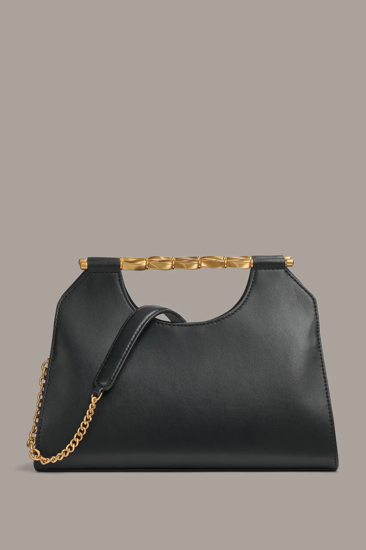 Structured Smooth Cow Leather Convertible Chain Strap Clutch Bag