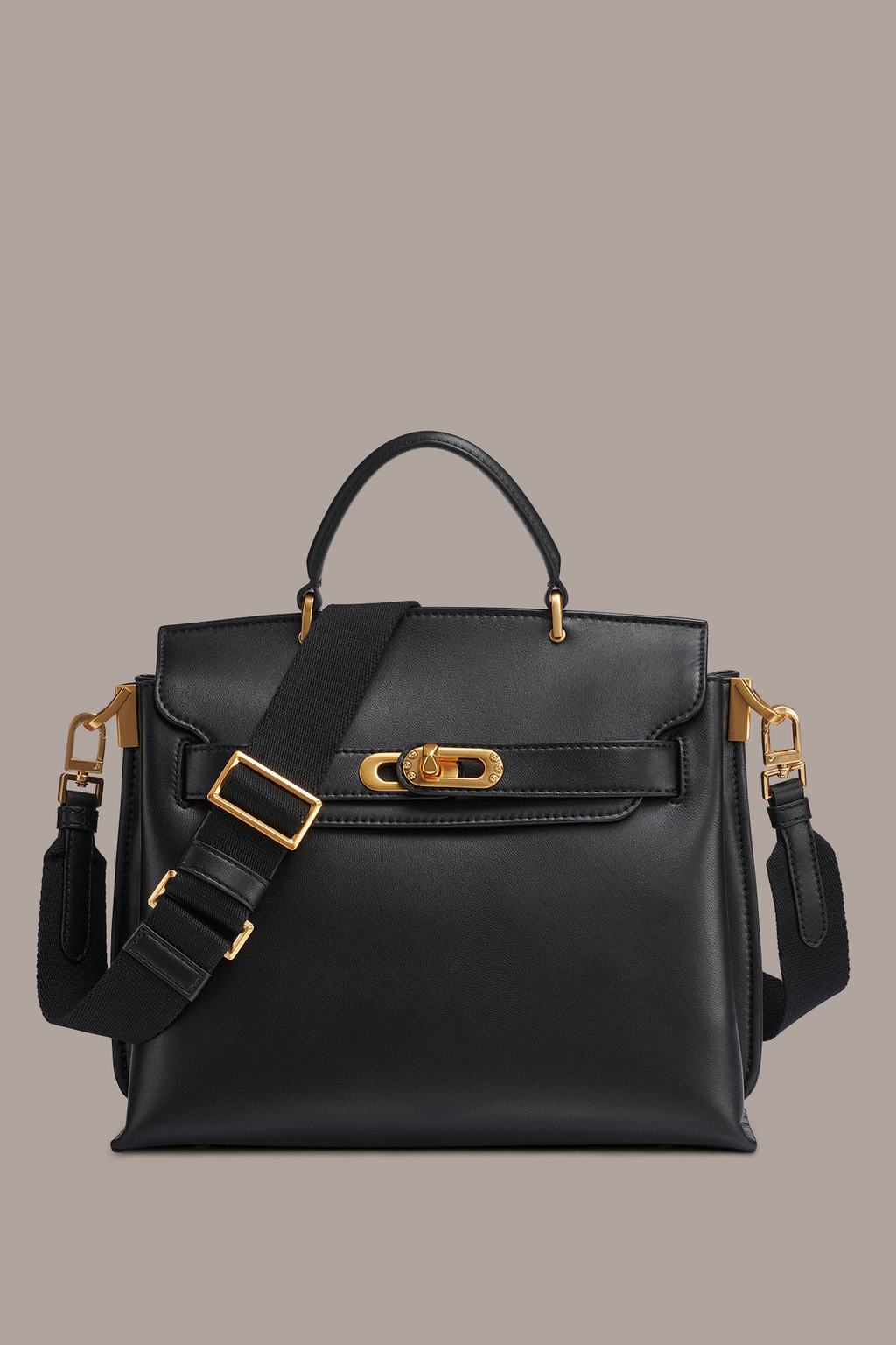 Soft Lamb Leather Turn-Lock Convertible Crossbody Satchel Bag