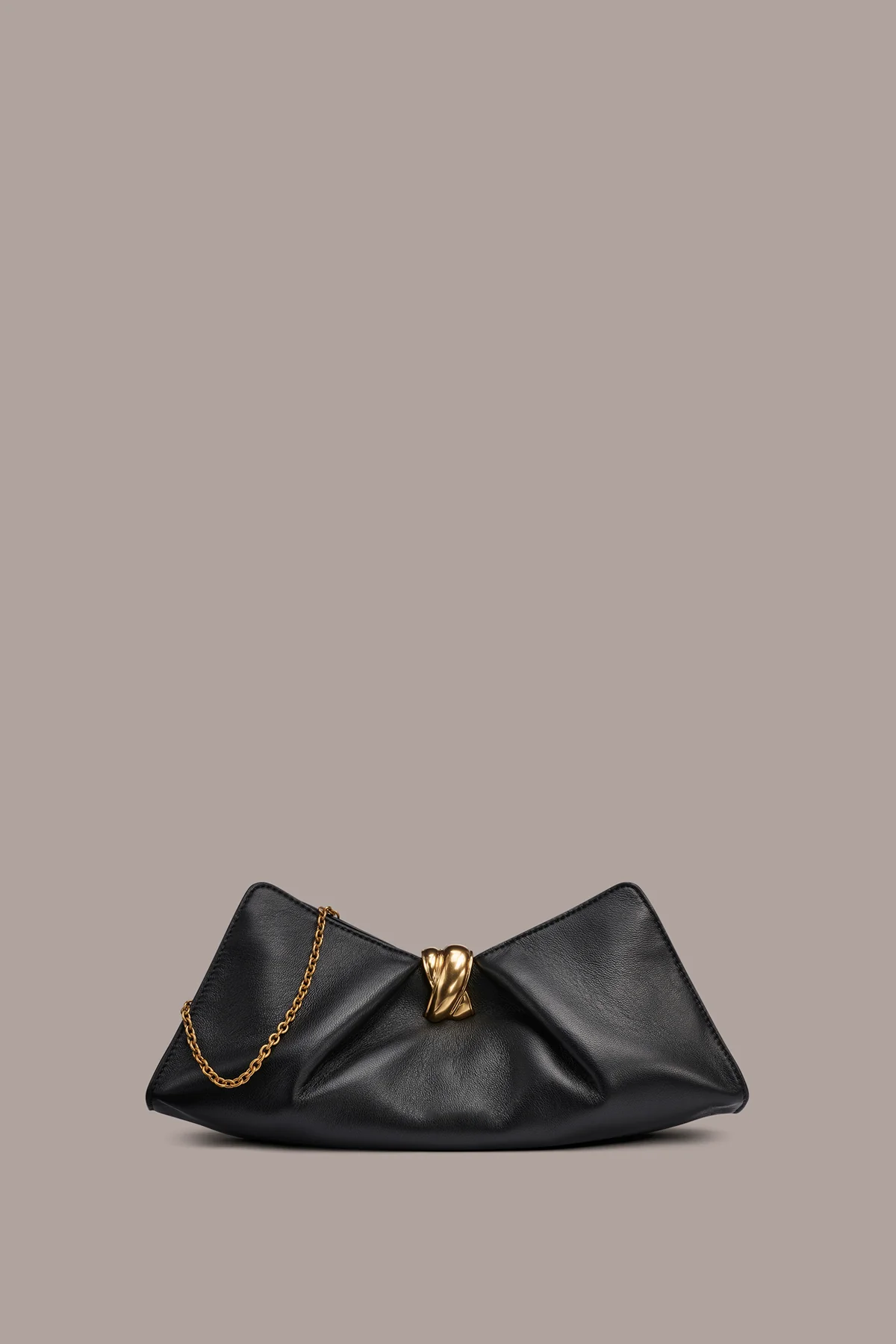 Gathered Smooth Genuine Leather Chain Strap Evening Crossbody Clutch Bag