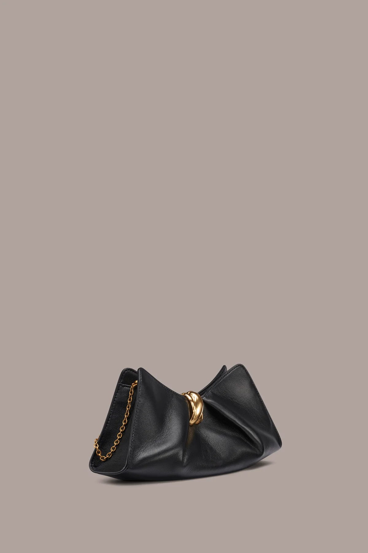 Gathered Smooth Genuine Leather Chain Strap Evening Crossbody Clutch Bag