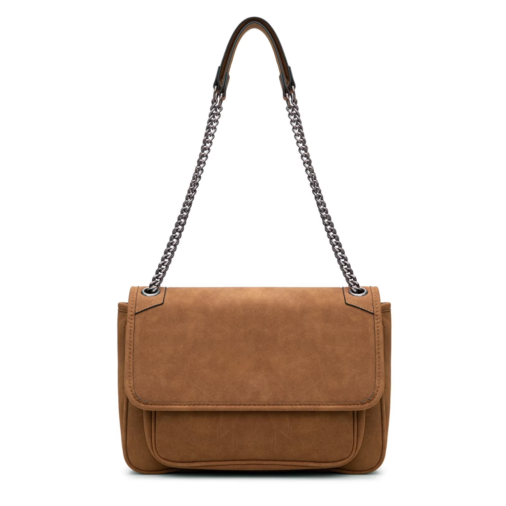 Vintage Faux Suede Convertible Chain Strap Flap Chain Strap Bag