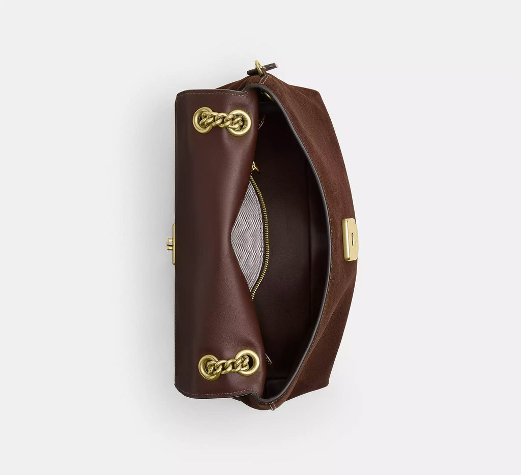 Suede Pushlock Flap Shoulder Chain Strap Bag