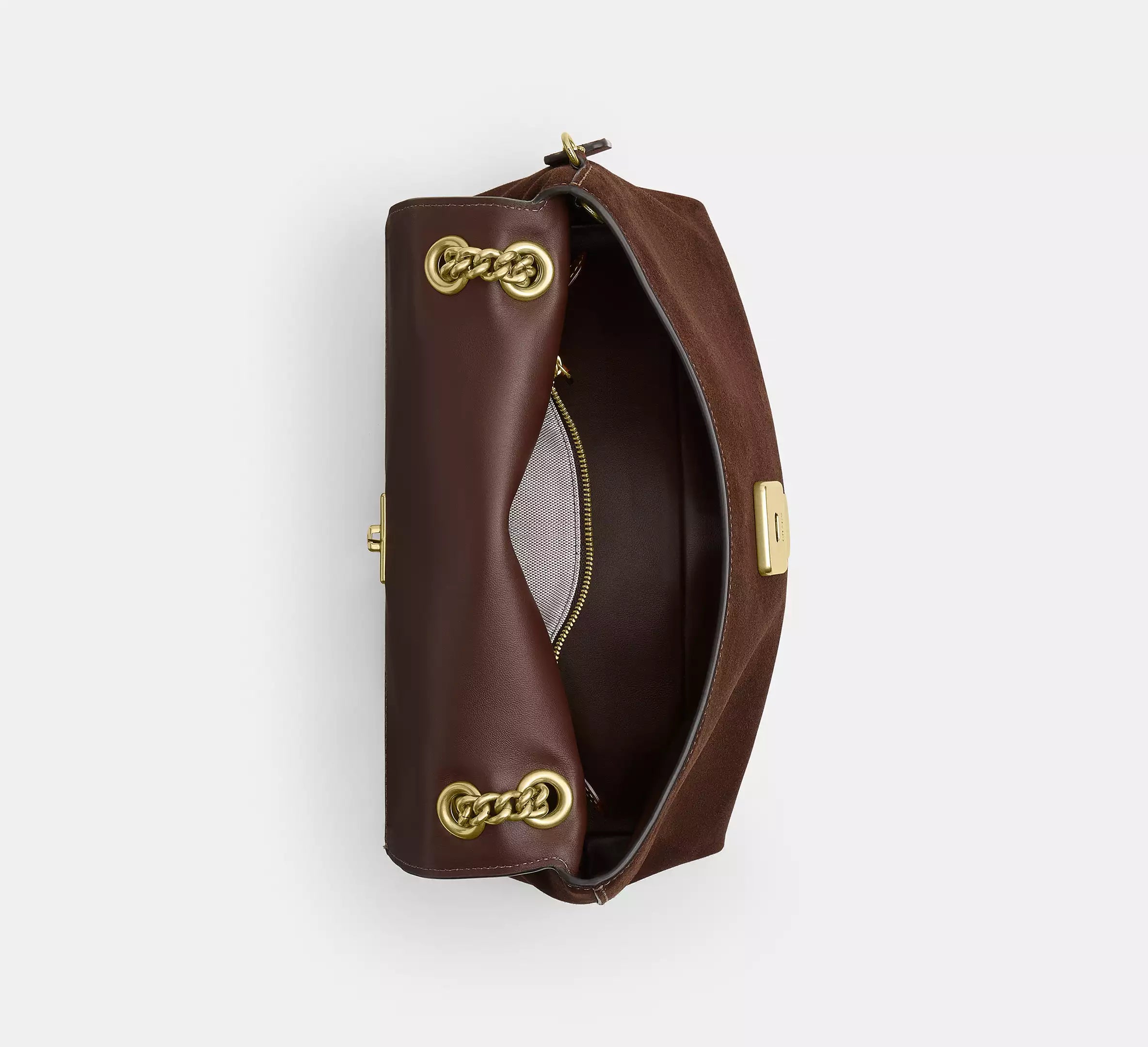 Suede Pushlock Flap Shoulder Chain Strap Bag