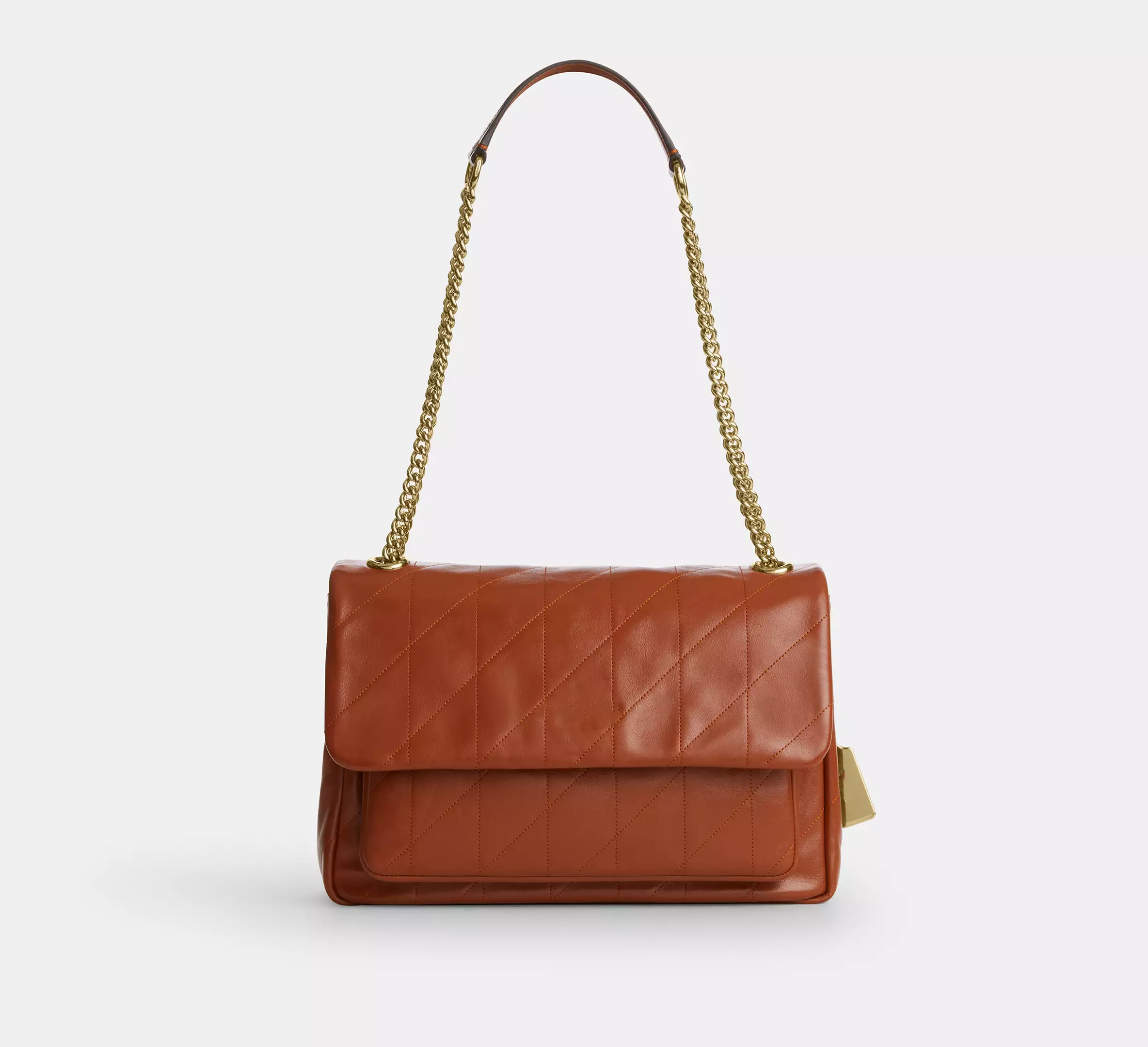 Quilted Smooth Leather Magnetic Flap Chain Strap Bag